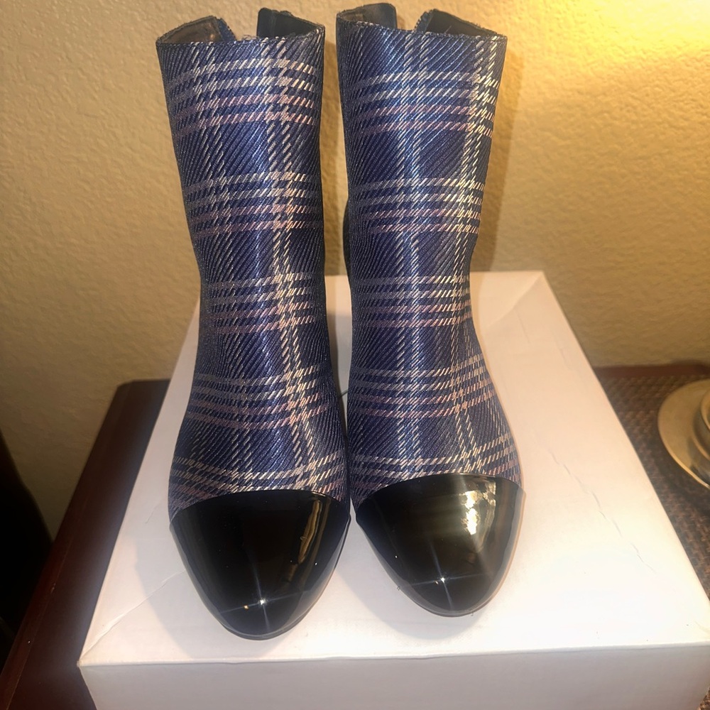 Blue plaid booties